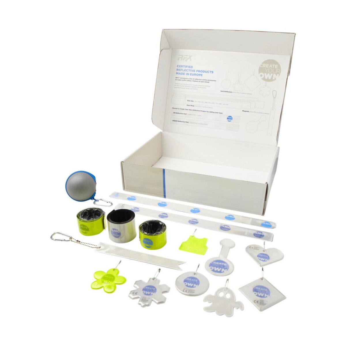 Odblaski z logo – zestaw próbek z produktami odblaskowymi 1pw00601_e1 Zestaw próbek z produktami odblaskowymi 1pw00601_e1