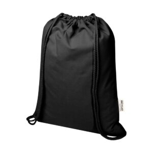 Oregon Blend torba ściągana sznurkiem z materiału materiału z recyklingu, 140 g/m², 5 l, posiadająca certyfikat GRS - czarna