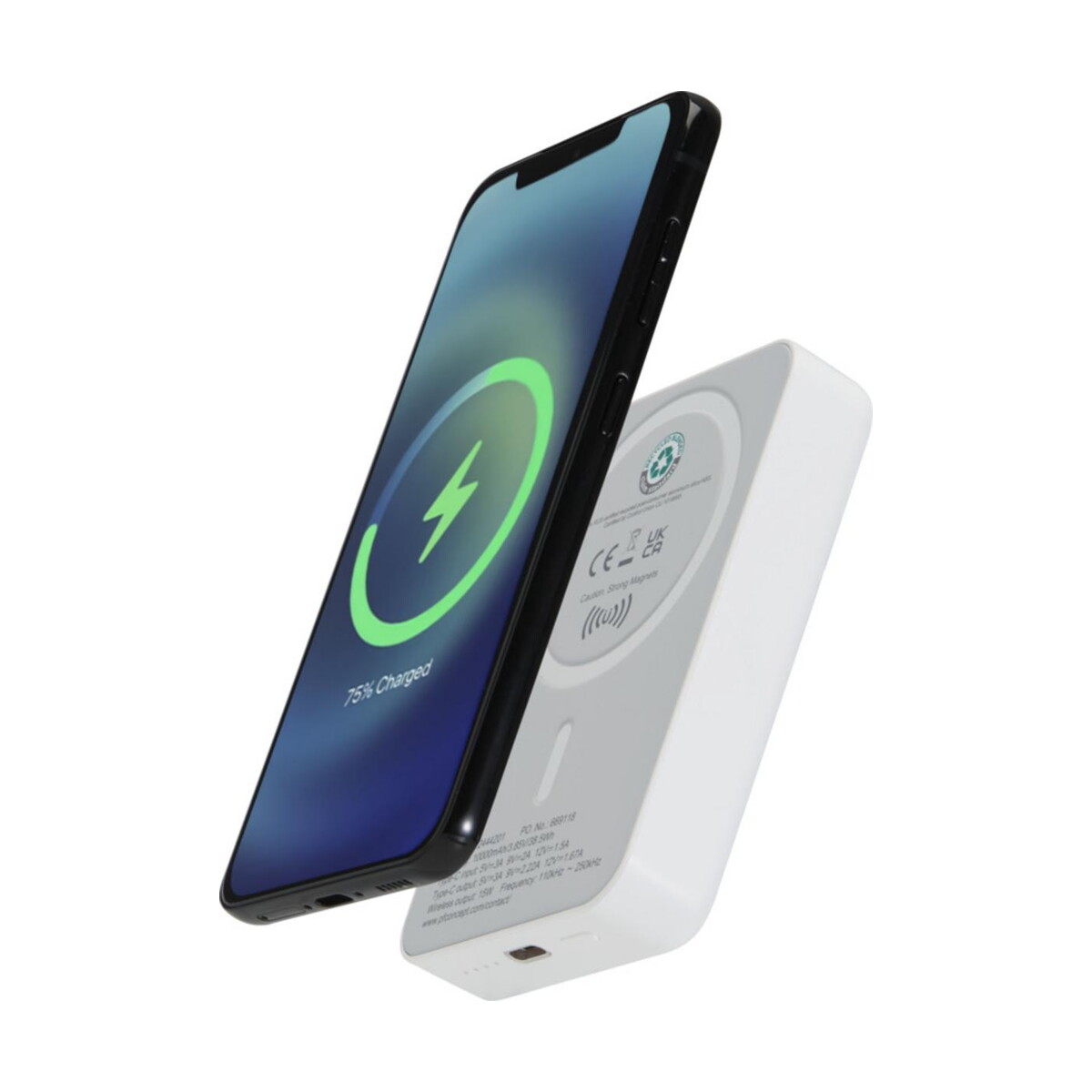 Powerbanki z logo – acrab magnetyczny bezprzewodowy powerbank o pojemności 10 000 mah i mocy 15 w z technologią 20 w pd — wykonany z tworzyw sztucznych pochodzących z recyklingu 12444201 Acrab magnetyczny bezprzewodowy powerbank o pojemności 10 000 mAh i mocy 15 W z technologią 20 W PD — wykonany z tworzyw sztucznych pochodzących z recyklingu 12444201