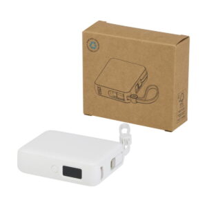 Acrux powerbank do tabletu o pojemności 10 000 mAh i mocy 35 W z wbudowanym kablem typu C - wykonany z tworzyw sztucznych pochodzących z recyklingu. 12445001