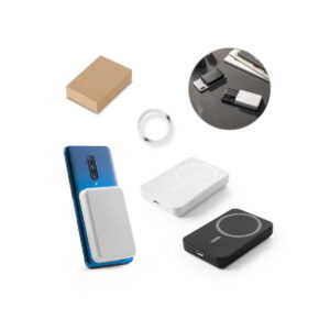 AMPERE 5. Magnetyczny power bank 5 000 mAh z superszybką ładowarką bezprzewodową 15 W wykonany w ABS pochodzącego z recyklingu (100% rABS) 97166_set