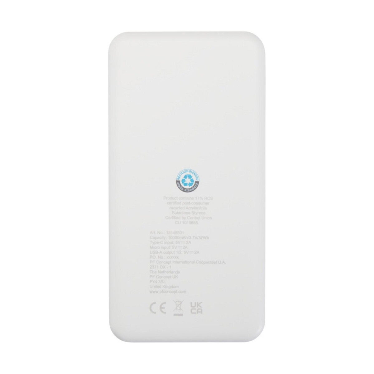 Powerbanki z logo – intan powerbank o pojemności 10 000 mah i mocy 10 w z tworzyw sztucznych pochodzących z recyklingu 12445801_b1 Intan powerbank o pojemności 10 000 mAh i mocy 10 W z tworzyw sztucznych pochodzących z recyklingu 12445801_b1