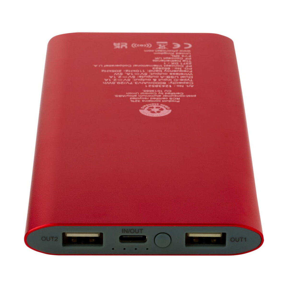 Powerbanki z logo – juice bezprzewodowy powerbank o pojemności 8000 mah type-c z aluminium pochodzącego z recyklingu 12438521_e1 Juice bezprzewodowy powerbank o pojemności 8000 mAh Type-C z aluminium pochodzącego z recyklingu 12438521_e1