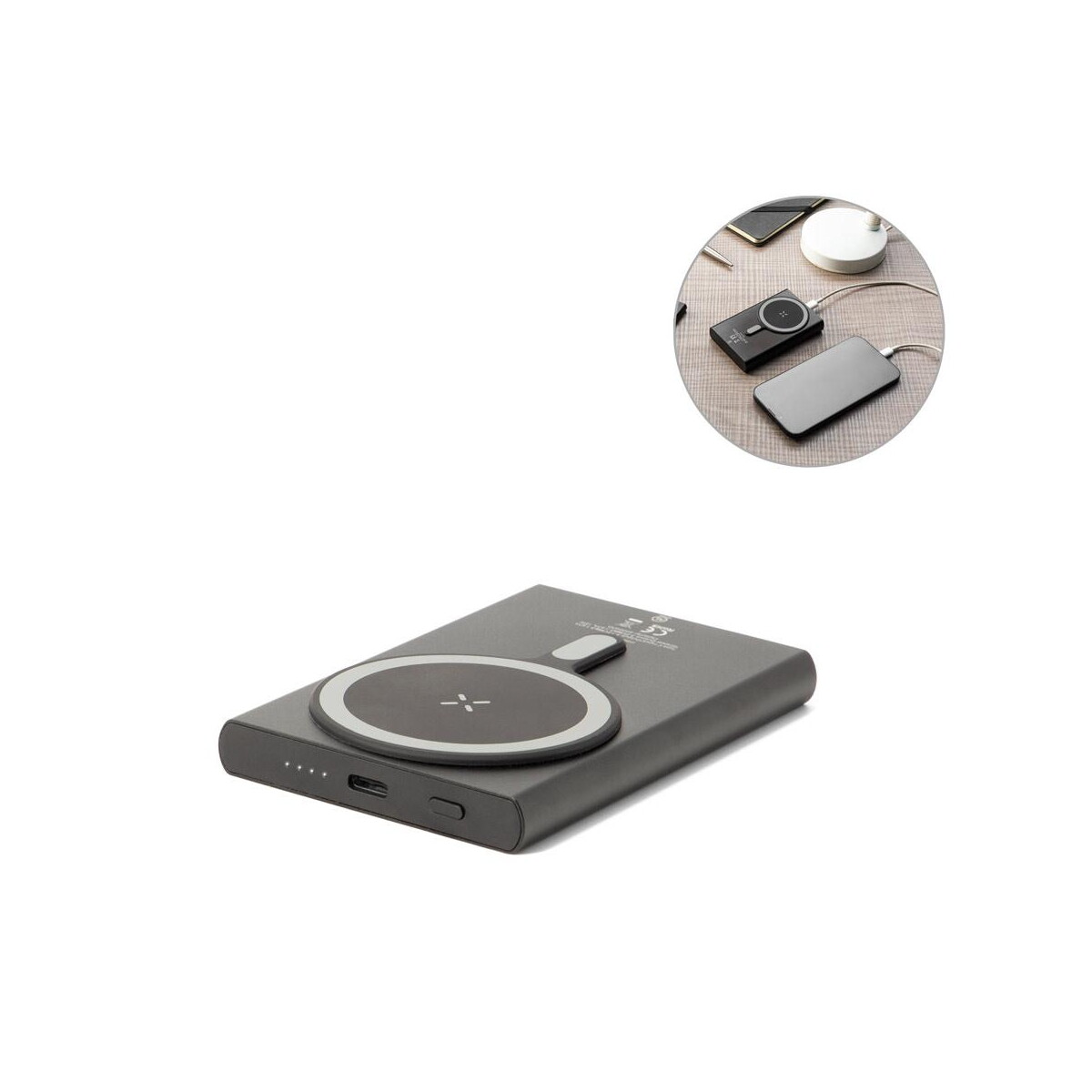 Powerbanki z logo – wright 5. magnetyczny powerbank z superszybkim ładowaniem z recyklingowanego aluminium i recyklingowanego abs o pojemności 5000 mah 97215_set WRIGHT 5. Magnetyczny powerbank z superszybkim ładowaniem z recyklingowanego aluminium i recyklingowanego ABS o pojemności 5000 mAh 97215_set