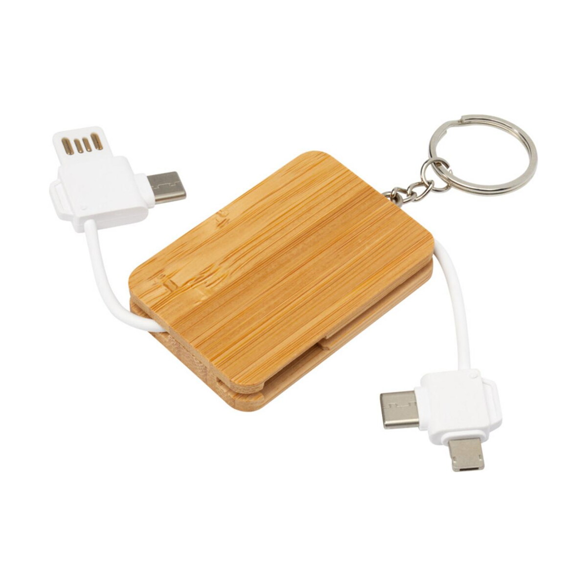 Reel chowany kabel do ładowania 6 w 1 w formie bambusowego breloka - piasek pustyni
