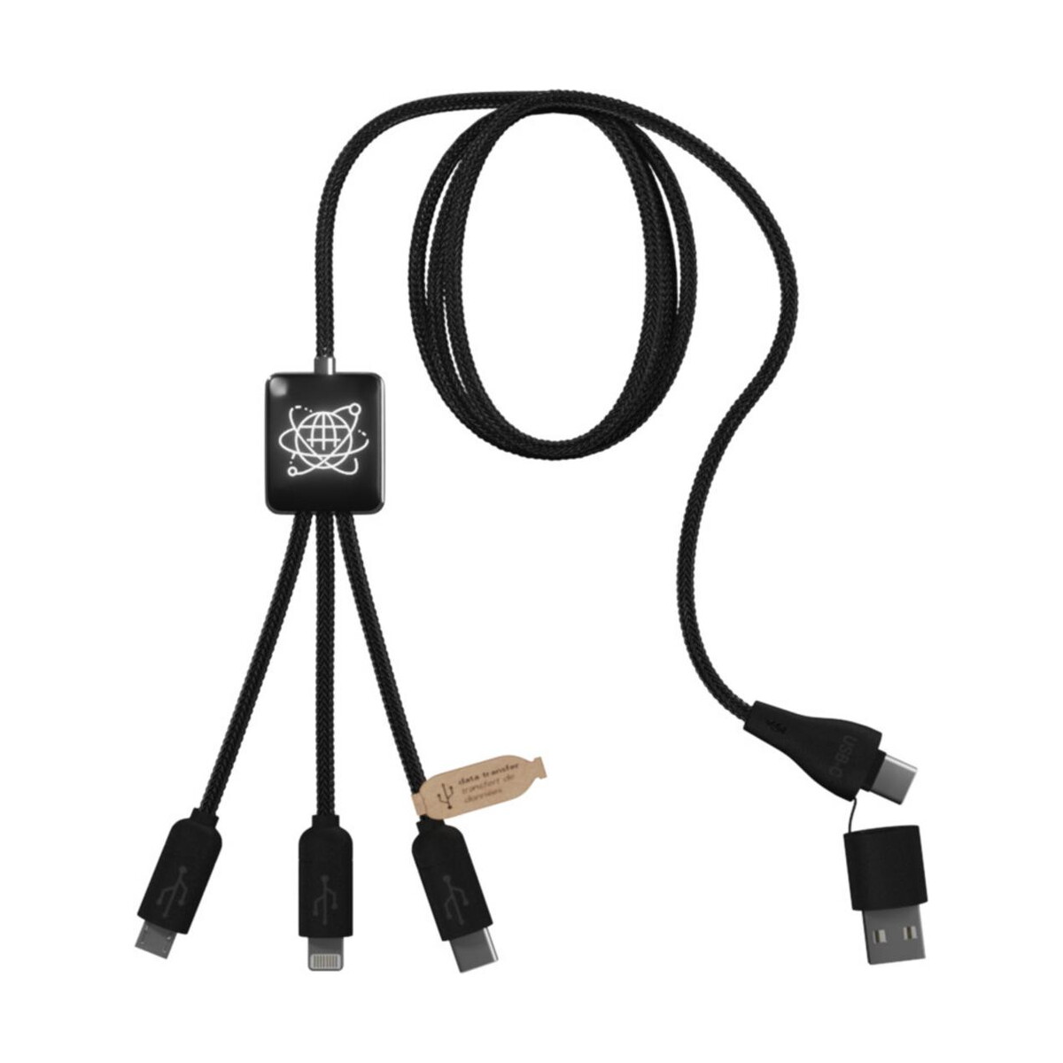 SCX.design C45 kabel 5 w 1 z tworzywa PET pochodzącego z recyklingu umożliwiający transfer danych – czarny 2px08590 SCX.design C45 kabel 5 w 1 z tworzywa PET pochodzącego z recyklingu umożliwiający transfer danych - czarny