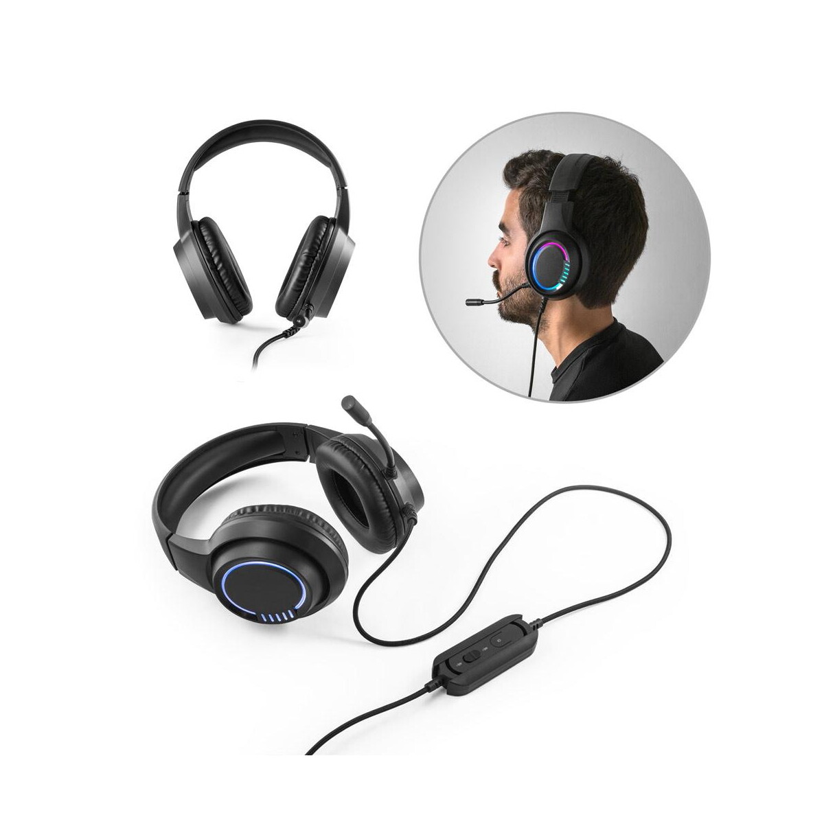 Słuchawki z logo – thorne headset rgb. słuchawki abs z 2-metrowym kablem, mikrofonem i diodami led rgb 97135_set Thorne Headset RGB. Słuchawki ABS z 2-metrowym kablem, mikrofonem i diodami LED RGB 97135_set