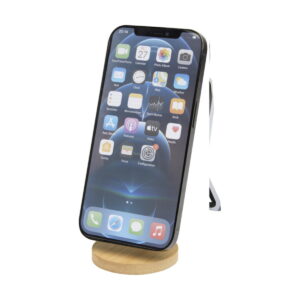 Alcor składana podstawka na telefon z mocowaniem magnetycznym, wykonana z tworzyw sztucznych pochodzących z recyklingu z elementami bambusowymi 12446301