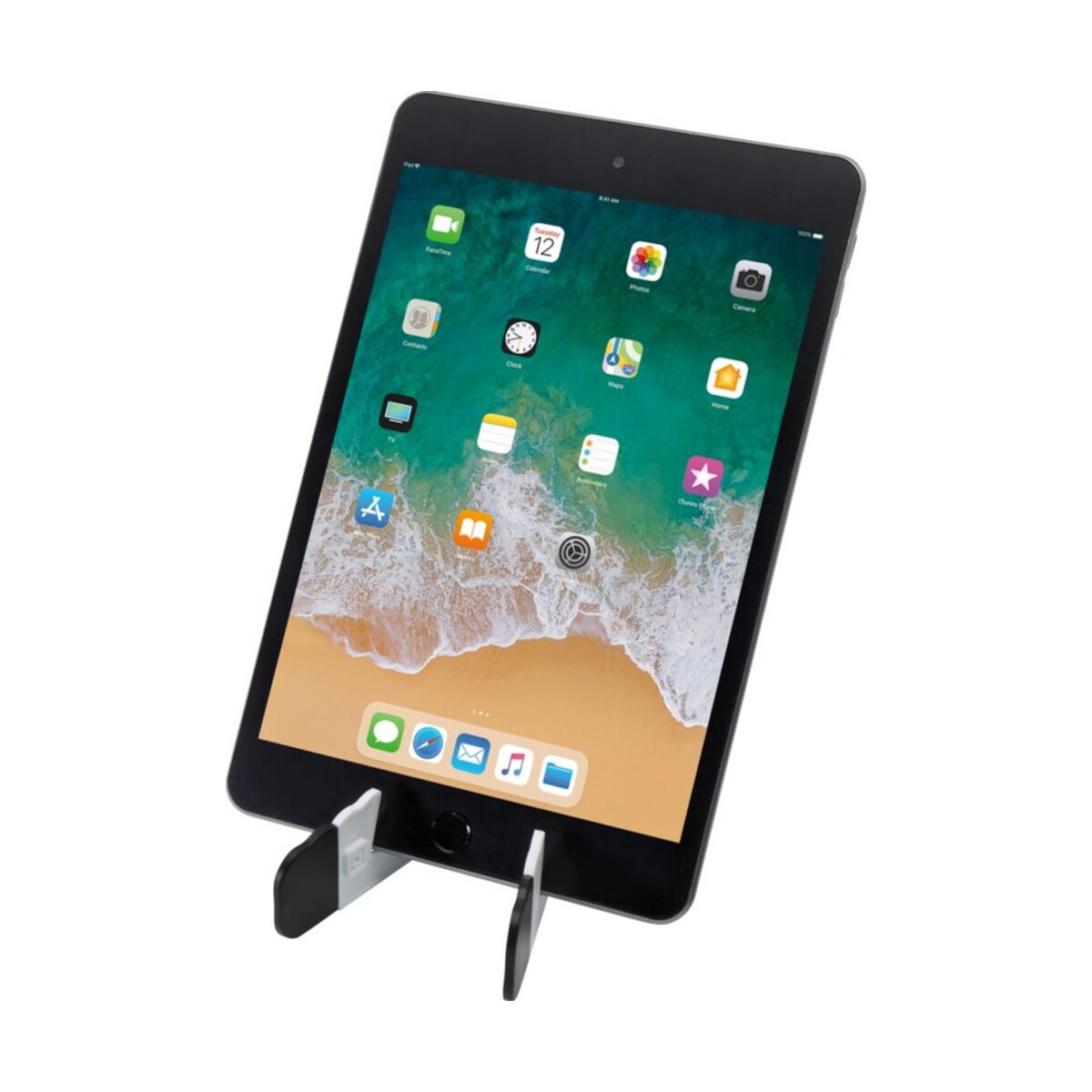 Stojaki na telefon z logo – buna składany stojak na tablet i telefon wykonany z tworzyw sztucznych pochodzących z recyklingu 10460701_e2 Buna składany stojak na tablet i telefon wykonany z tworzyw sztucznych pochodzących z recyklingu 10460701_e2
