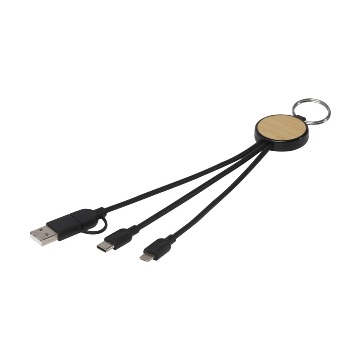 Tecta kabel do ładowania z tworzyw sztucznych pochodzących z recyklingu/bambusa 6 w 1 z brelokiem - czarny