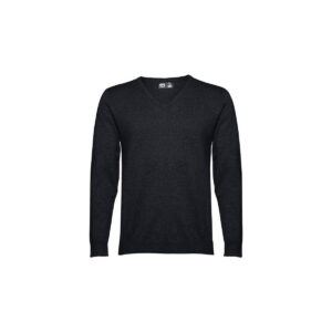 THC MILAN. Męski sweter V-neck z bawełny i poliamidu - Czarny