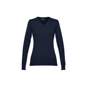 THC MILAN WOMEN. Damski sweter z dekoltem V-neck z bawełny i poliamidu - Granatowy