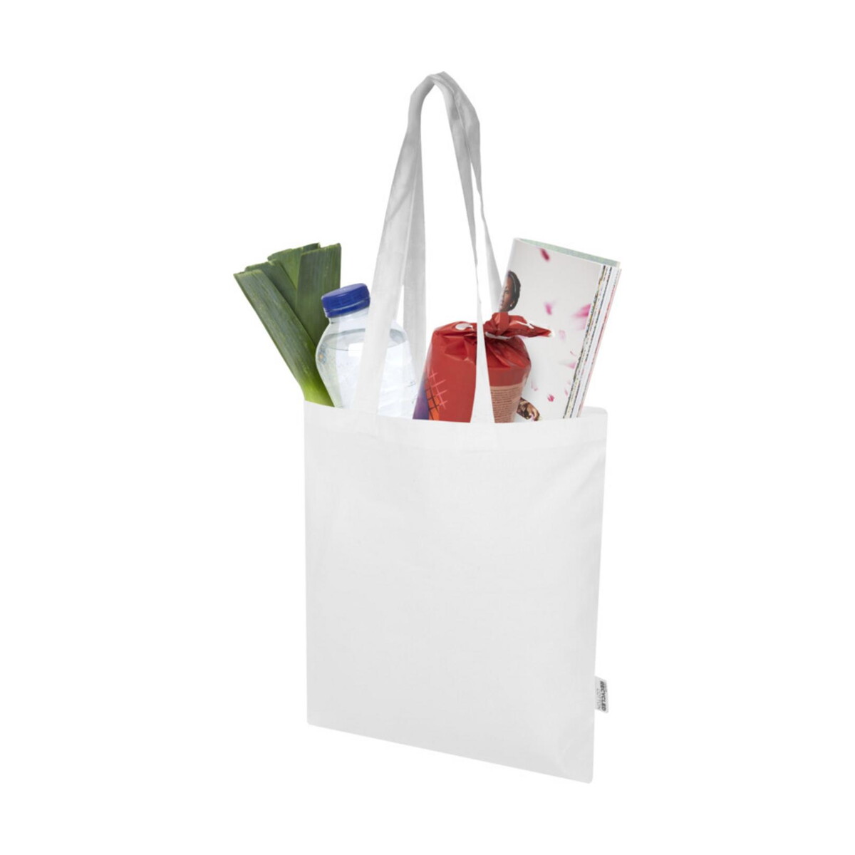 Torby bawełniane z logo – madras blend torba na zakupy z bawełny z recyklingu z certyfikatem grs o gramaturze 140 g/m² i pojemności 7l 12076001_e1 Madras Blend torba na zakupy z bawełny z recyklingu z certyfikatem GRS o gramaturze 140 g/m² i pojemności 7l 12076001_e1