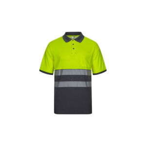 VL ACHELOUS. Dwukolorowa koszulka polo piqué (150 g/m²) z krótkim rękawem, z bawełny (55%) i poliestru (45%) - Szara/Żółta