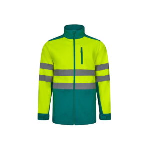 VL HESTIA. Dwukolorowa kurtka soft shell (280 g/m²) z poliestru (96%) i elastanu (4%) - Zielona/Żółta
