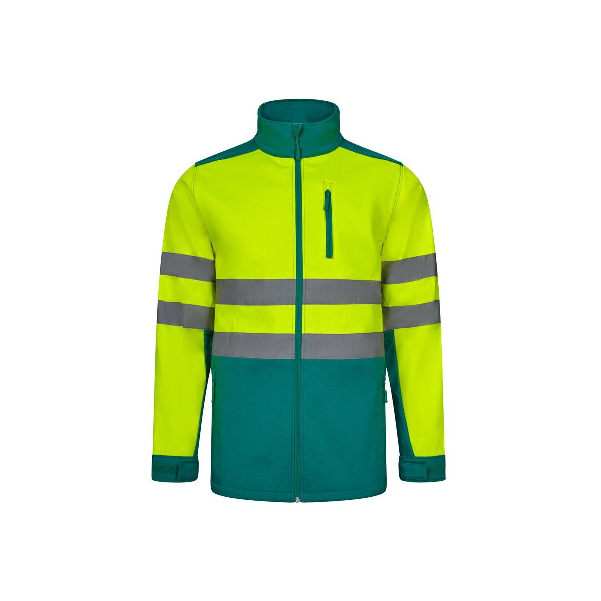 VL HESTIA. Dwukolorowa kurtka soft shell (280 g/m²) z poliestru (96%) i elastanu (4%) – Zielona/Żółta 36144_209 VL HESTIA. Dwukolorowa kurtka soft shell (280 g/m²) z poliestru (96%) i elastanu (4%) - Zielona/Żółta