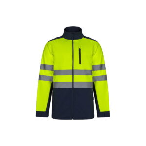 VL HESTIA LARGE. Dwukolorowa kurtka soft shell (280 g/m²), z polarową podszewką i membraną TPU, z poliestru (96%) i elastanu (4%) - granatowa/żółta