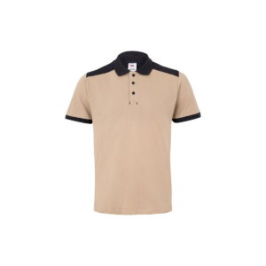 VL VELES. Dwukolorowa koszulka polo piqué (180 g/m²), krótki rękaw, bawełna (60%) i poliester (40%) - Beżowa