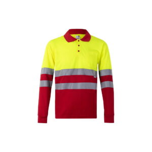 VL VULCAN. Dwukolorowa koszulka polo w ptasie oczy (160 g/m²) z długimi rękawami, z poliestru (100%) - Czerwona/Żółta
