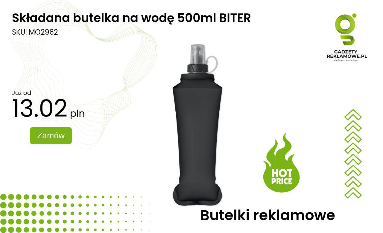 Składana butelka na wodę 500ml BITER Przenośna butelka na wodę 500ml BITER, idealna na wycieczki i treningi.