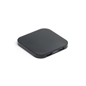 CAROLINE. Ładowarka bezprzewodowa Superfast 15W z 2 portami USB-A w ABS pochodzącego z recyklingu (100% rABS) - Czarna