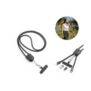 ZEWAIL. Smycz z dołączonym uchwytem na smartfona, kablem USB-C i różnymi adapterami z recyklingowanego ABS i recyklingowanego TPE 97194_set