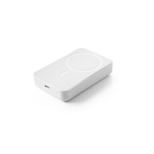 AMPERE 10. Magnetyczny power bank 10 000 mAh z superszybką ładowarką bezprzewodową 15 W wykonany w ABS pochodzącego z recyklingu (100% rABS) - biały