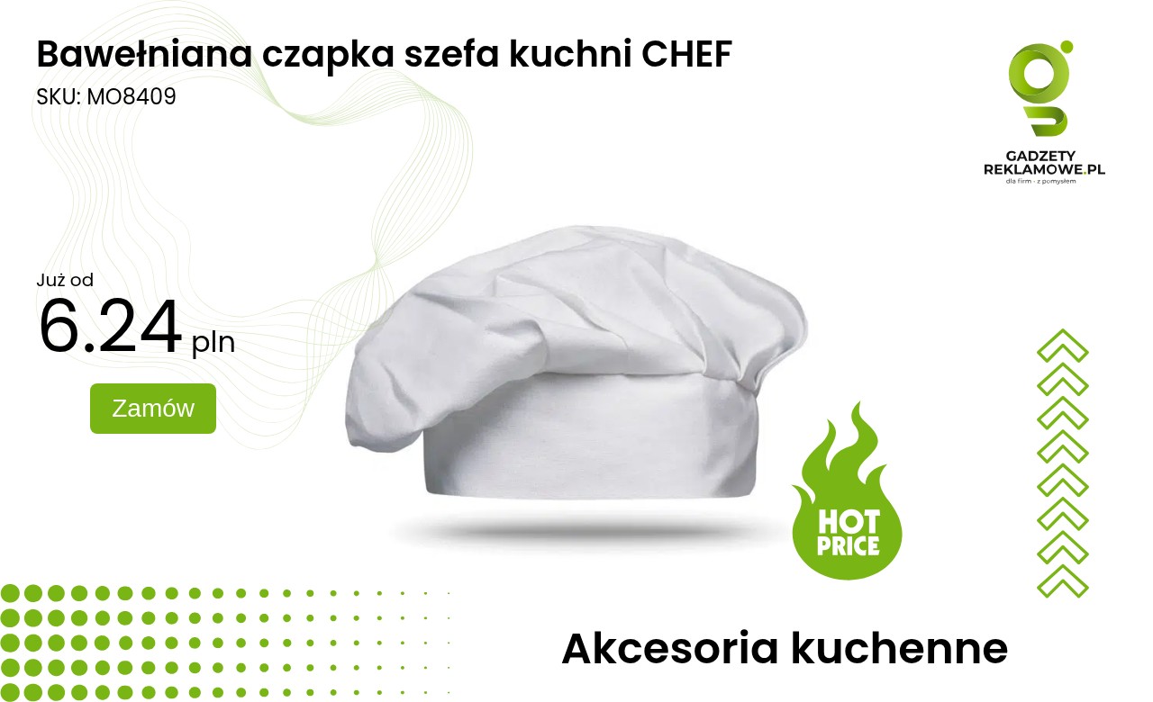 Bawełniana czapka szefa kuchni CHEF Biała bawełniana czapka szefa kuchni oznaczona słowem CHEF
