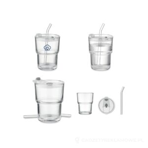 Szklany kubek ze słomką 400ml SIP - przezroczysty – zdjęcia produktu