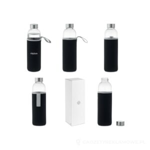 Szklana butelka w etui 750ml UTAH LARGE - czarny – zdjęcia produktu
