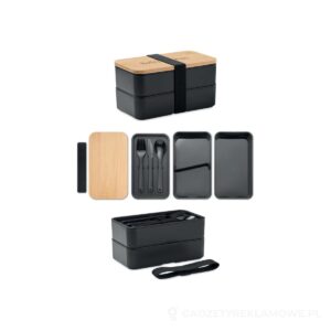Lunch box z bambusową pokrywką BAAKS - czarny – zdjęcia produktu