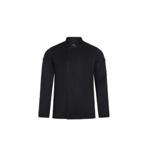 VL AGNI. Kurtka kucharska unisex (190 g/m²) z bawełny (35%) i poliestru z recyklingu (65%) - Czarna