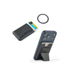 CONNOR. Magnetyczny uchwyt na karty wykonany ze skóry PU, łatwo mocowany do tylnej części telefonu komórkowego, z blokadą RFID 95130_set