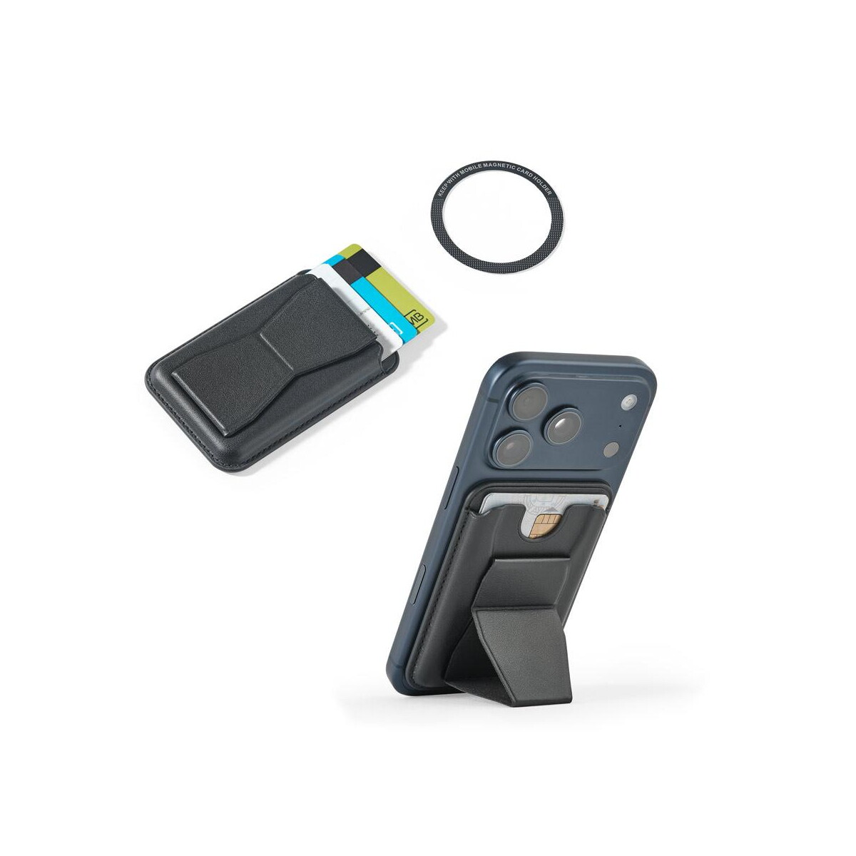 Akcesoria do smartfonów z logo – connor. magnetyczny uchwyt na karty wykonany ze skóry pu, łatwo mocowany do tylnej części telefonu komórkowego, z blokadą rfid 95130_set CONNOR. Magnetyczny uchwyt na karty wykonany ze skóry PU, łatwo mocowany do tylnej części telefonu komórkowego, z blokadą RFID 95130_set