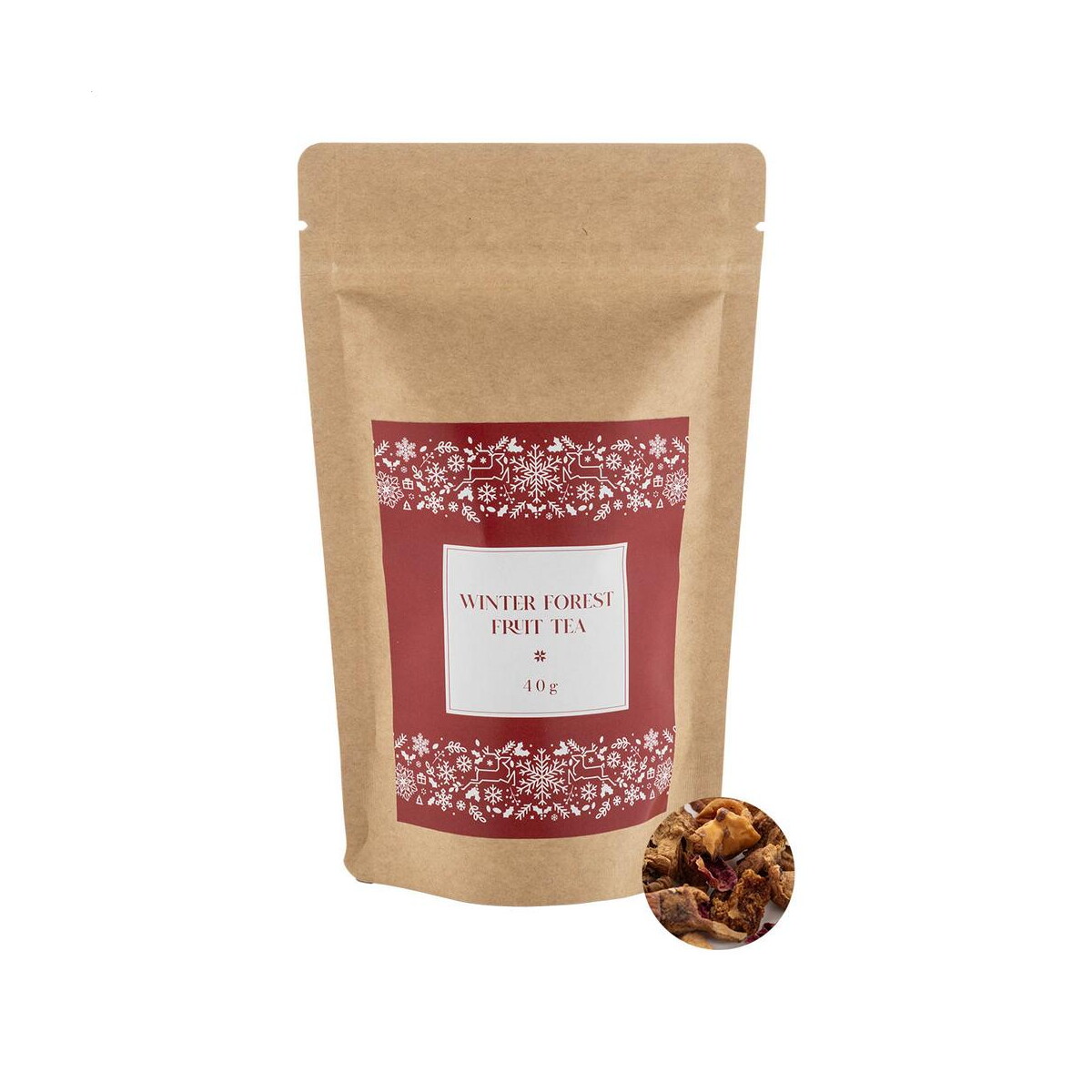 Gadżety świąteczne z logo – snowberry herbata z owoców leśnych zimowych, 40g AP65432 Snowberry Herbata z owoców leśnych zimowych, 40g AP65432