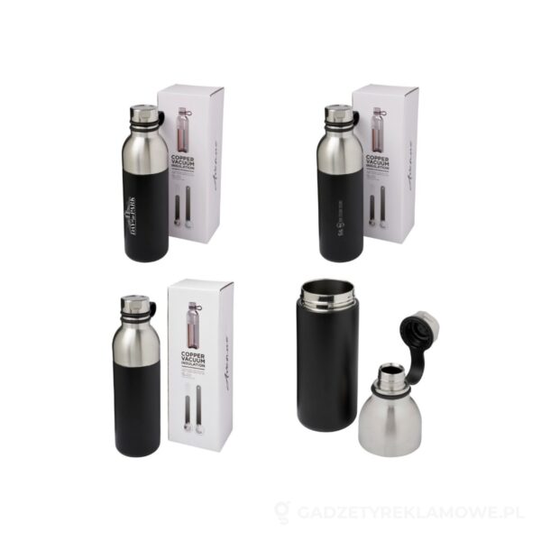 Miedziany izolowany próżniowo bidon Koln o pojemności 590 ml - czarny – zdjęcia produktu