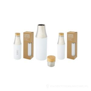 Hulan miedziana, próżniowo izolowana butelka o pojemności 540 ml z bambusową pokrywką - biały – zdjęcia produktu