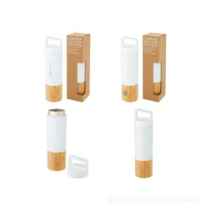 Torne miedziana, izolowana próżniowo butelka ze stali nierdzewnej o pojemności 540 ml z bambusową ścianką zewnętrzną - biały – zdjęcia produktu