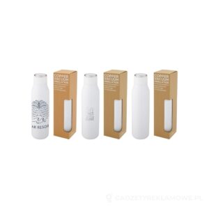 Miedziana butelka izolowana próżniowo Marka o pojemności 600 ml z metalową pętelką - biały – zdjęcia produktu