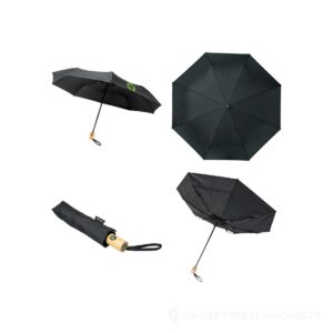 Składany, automatycznie otwierany/zamykany parasol Bo 21” wykonany z plastiku PET z recyklingu - czarny – zdjęcia produktu