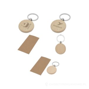Okrągły brelok do kluczy Giovanni z drewna bukowego - piasek pustyni – zdjęcia produktu