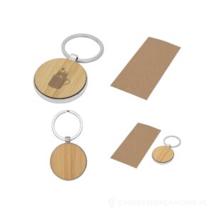 Okrągły brelok do kluczy Nino z bambusa - piasek pustyni – zdjęcia produktu