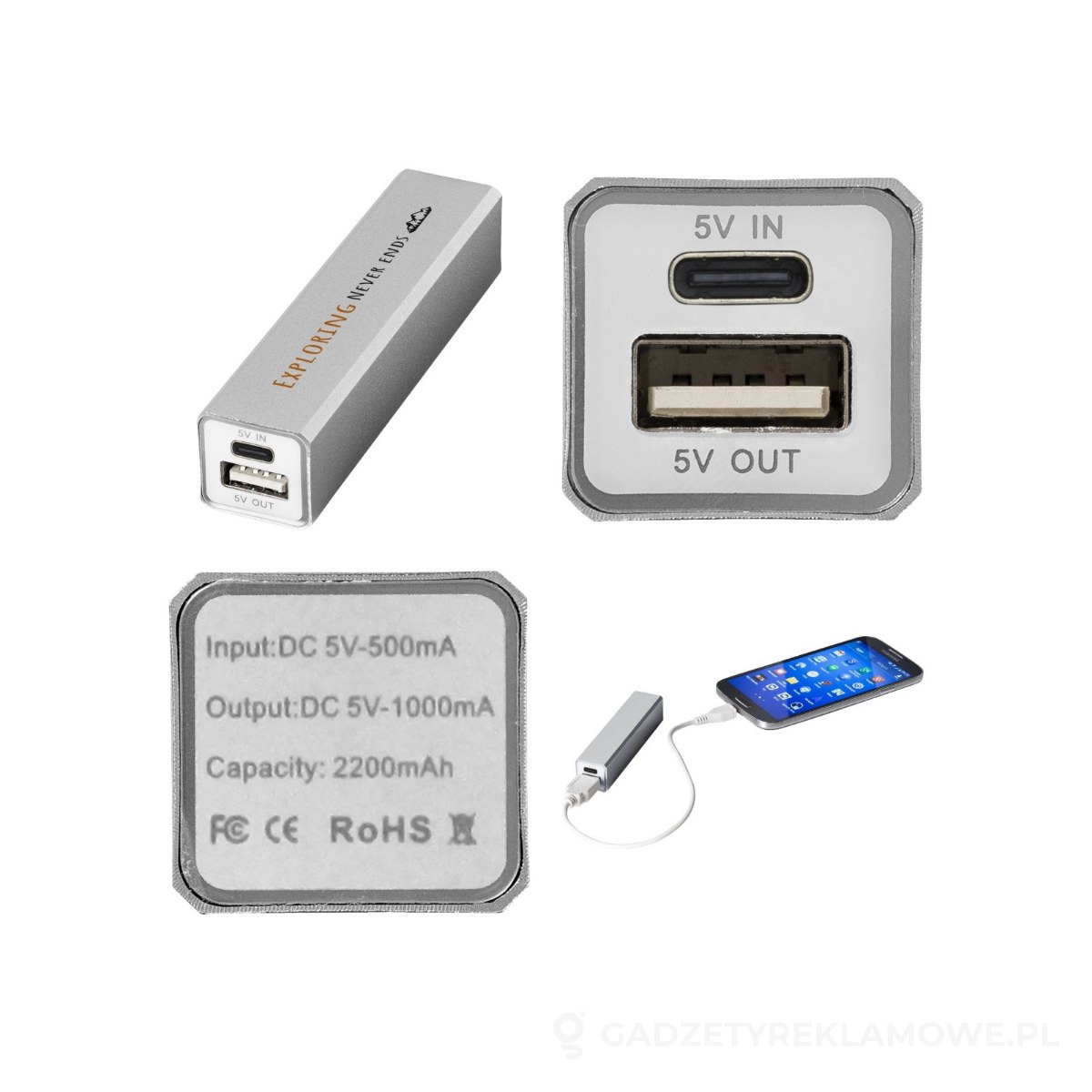 12349202-wariant-watermark Powerbank 2200 mAh Volt - szary – zdjęcia produktu