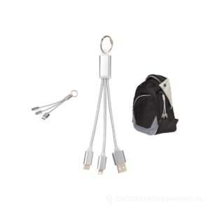 Kabel do ładowania 3w1 Metal z kółkiem na klucze - szary – zdjęcia produktu