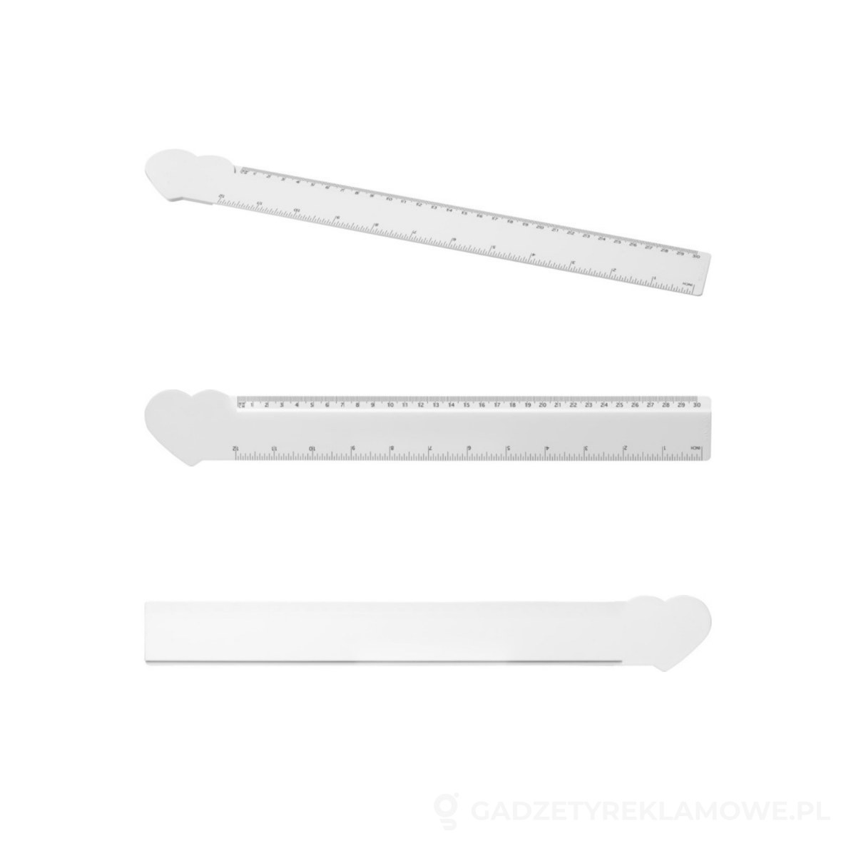 21046601-wariant-watermark Linijka Tait o długości 30 cm wykonana z tworzywa sztucznego pochodzącego z recyklingu w kształcie serca - biały – zdjęcia produktu