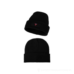 Czapka typu beanie Boreas z naszywką - czarny – zdjęcia produktu
