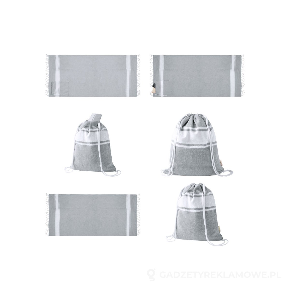 AP733854-77-wariant-watermark Praia ręcznik plażowy / worek ze sznurkami - szary – zdjęcia produktu