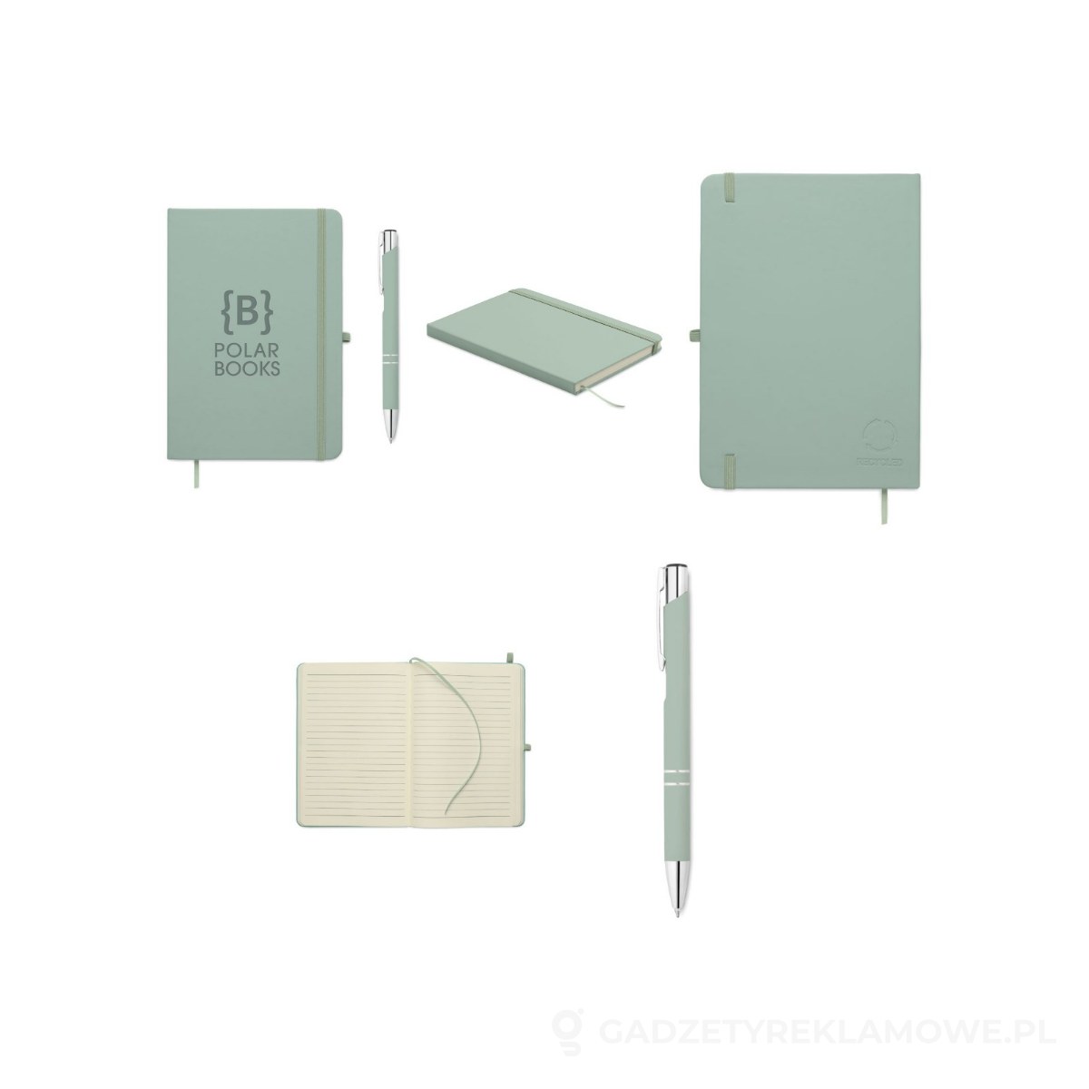 MO3199-77-wariant-watermark Zestaw notatników A5 z PU pocho ARCOPEN - miętowy – zdjęcia produktu