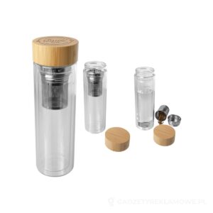 Bailey butelka ze szkła borokrzemianowego z zaparzaczem i bambusową pokrywką 400 ml - biały – zdjęcia produktu