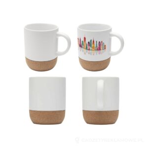 Billie kubek ceramiczny z nadrukiem sublimacyjnym o pojemności 300 ml z detalami z korka - biały – zdjęcia produktu